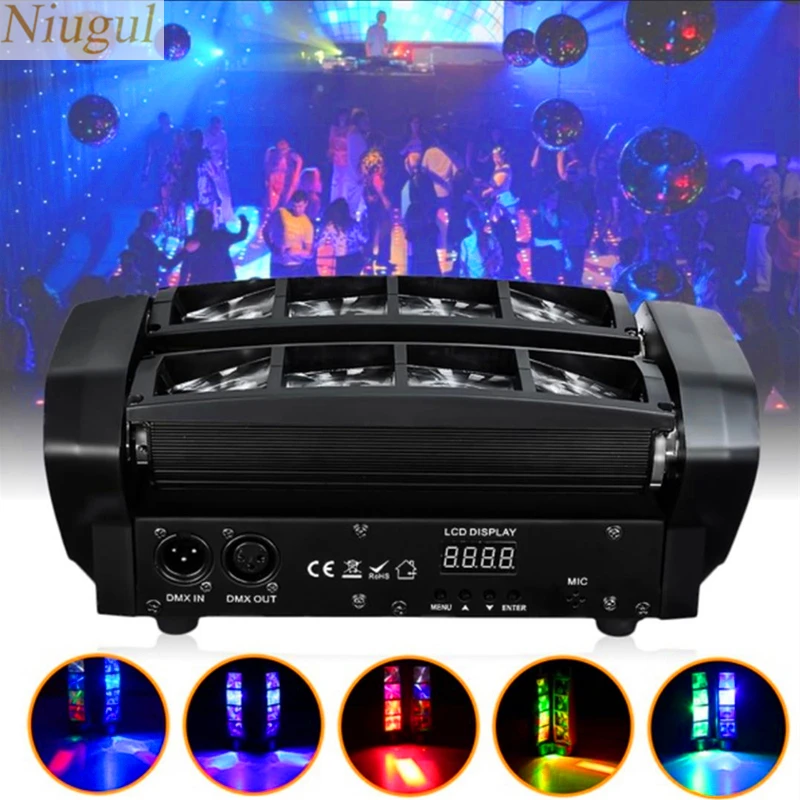 

Mini LED Spider Light ,8x10W RGBW LED Beam Light,DMX512/Auto/Sound Control LED Stage Lighting Good For Parties DJ Disco Wedding