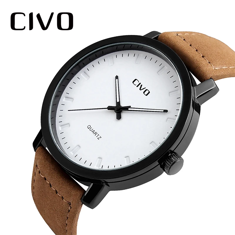 

CIVO Analogue Quartz Wrist Watch Men Waterproof Browm Genuine Leather Strap Quartz Wrist Watches For Men Clock Relogio Masculino