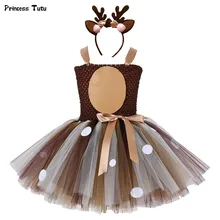 Brown Deer Mädchen Tutu Kleid Halloween Weihnachten Cosplay Elch Hirsche Kostüm Kinder Tutu Kleider für Mädchen Kind Geburtstag Party Kleid
