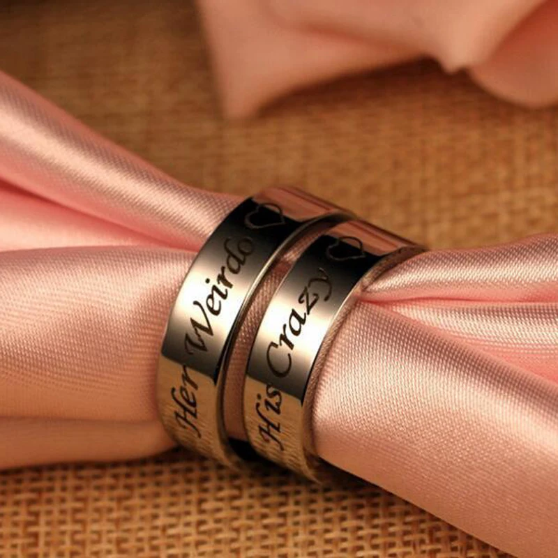 Titanium Stainless Steel His Crazy/Her Weirdo Heart Ring Engagement Wedding Band Ring For Women Men Couple Girlfriend Boyfriend