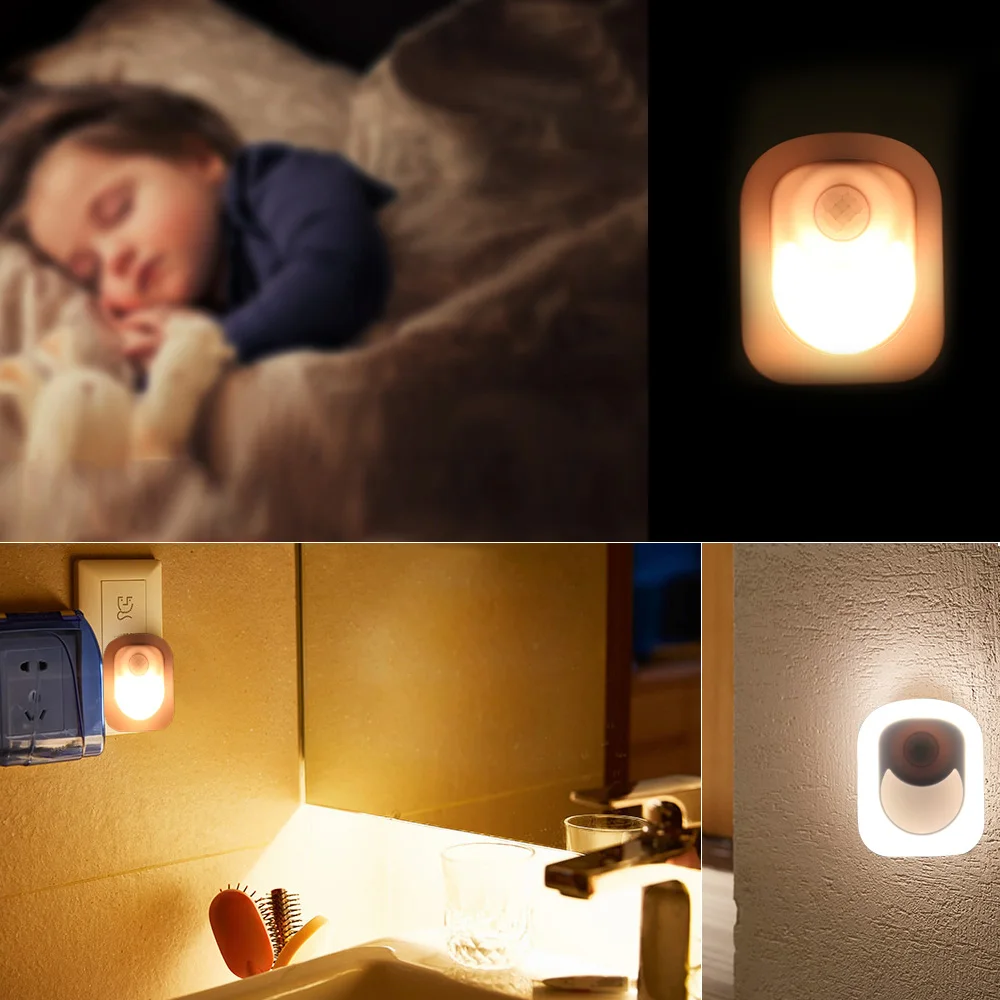 220V 240V Room EU Plug Wall Night Lamp LED Light Warm White Light with