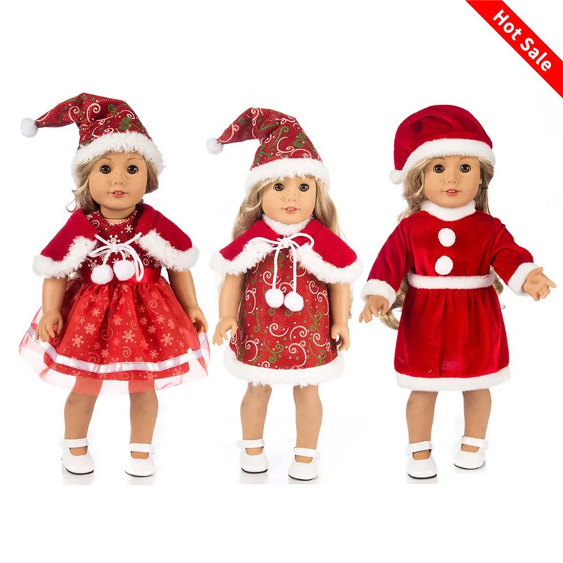

Doll Christmas Clothes Set Christmas Dress Hat Shawl Clothes Set For 18 Inch Doll Kids Toys Girl Christmas Doll Outfit Clothes