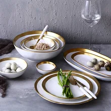 Gold plate Ceramic Tableware Originality Solid Color Dish Bowl Breakfast Dish Household Plate Ceramic Bowl Gold plate Ceramic Tableware Originality Solid Color Dish Bowl Breakfast Dish Household Plate Ceramic Bowl