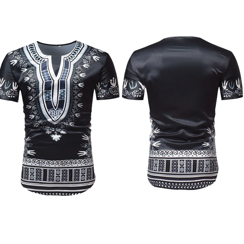 

2019 News Fashion African Clothes Dress Bazin Print Costume for Men Tribal Ethnic Dashiki Short Sleeve Shirt Maxi Casual