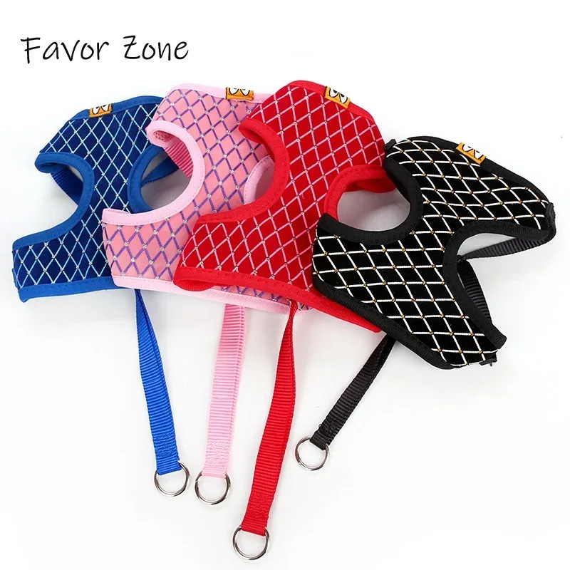 

Nylon Mesh Dog Harness Vest Set Grid Shining Dogs Leash Adjustable Pet Collar Puppy kittens Harness Small Medium Pet Accessories