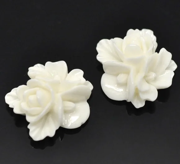 

50 Ivory Resin Flower Embellishments Jewelry Making Findings 16x16mm (B15611) yiwu