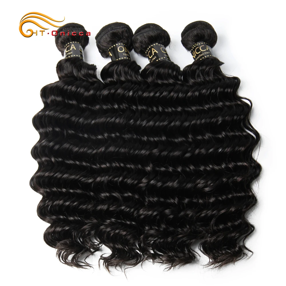 Onicca глубокая волна пучки человеческих волос Расширения 3/4 Связки сделки перуанские пучки волос волосы remy Weave натуральный цвет 8 "-28"