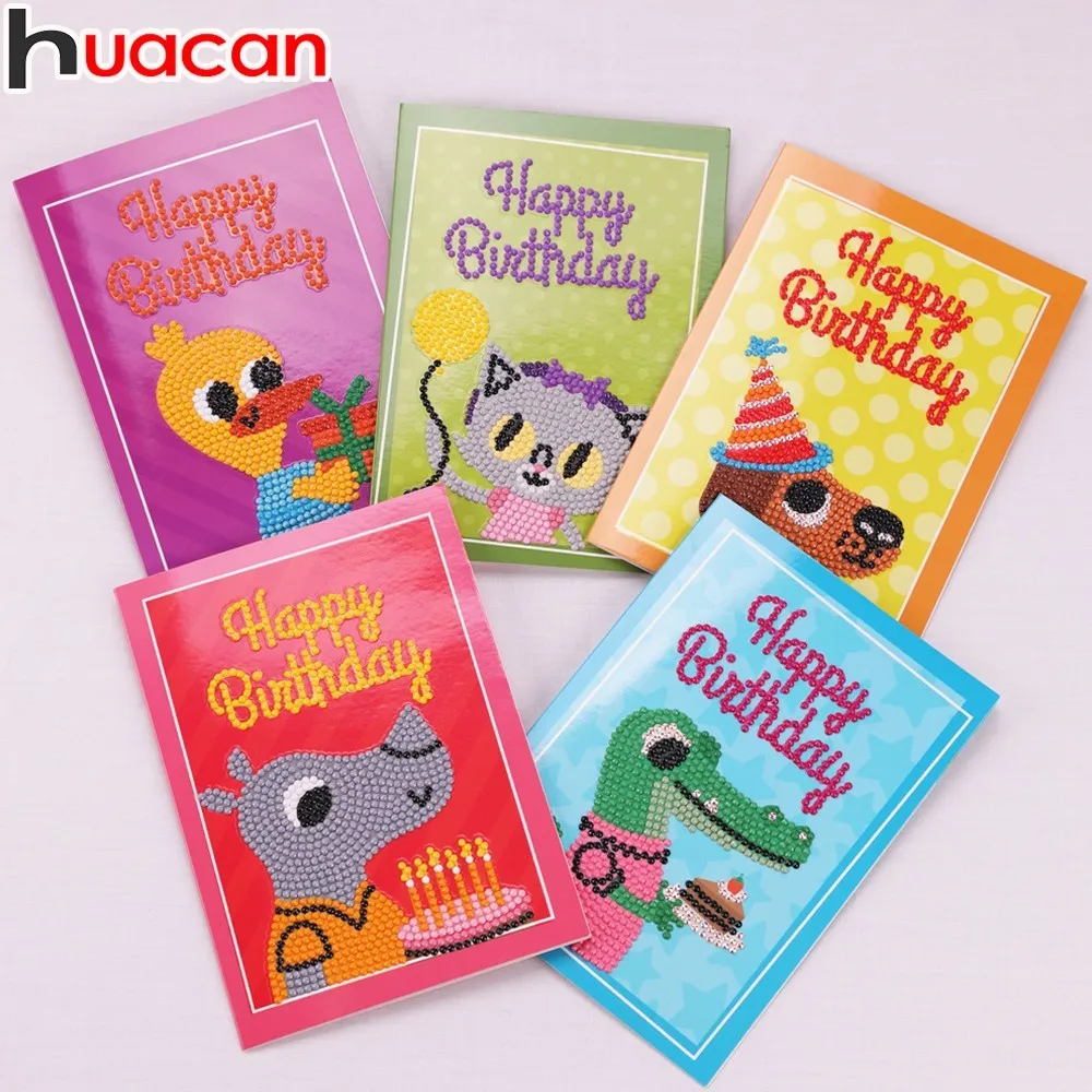 

Huacan DIY Diamond Painting Cartoon Birthday Card Diamond Embroidery Cartoon Children's Handmade Hobby Birthday Greetings Card