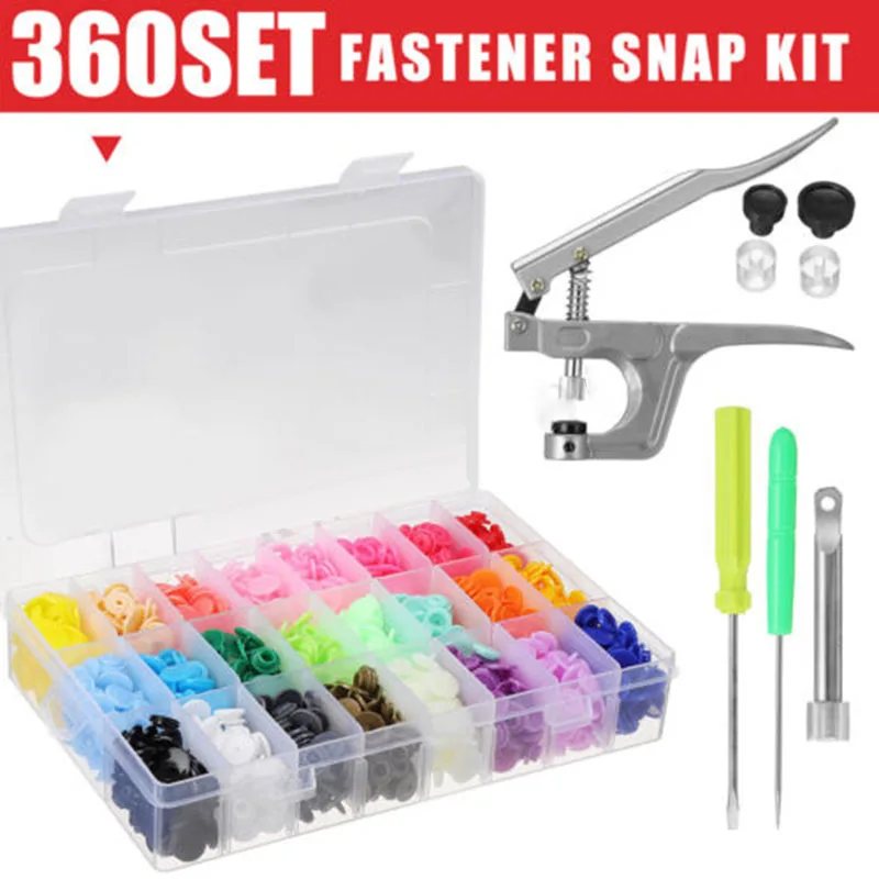 

360 Sets T5 Snap Buttons Plastic Fastener Snap Kit Snap Pliers Hand-held Tools 12mm Snap Popper Plastic Buttons Screwdrivers Cap