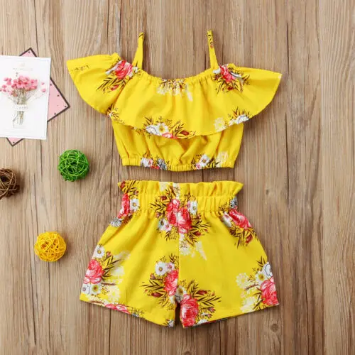 Toddler Kids Baby Girls Summer Floral Clothes T-shirt+Pants/Shorts 2Pcs Set