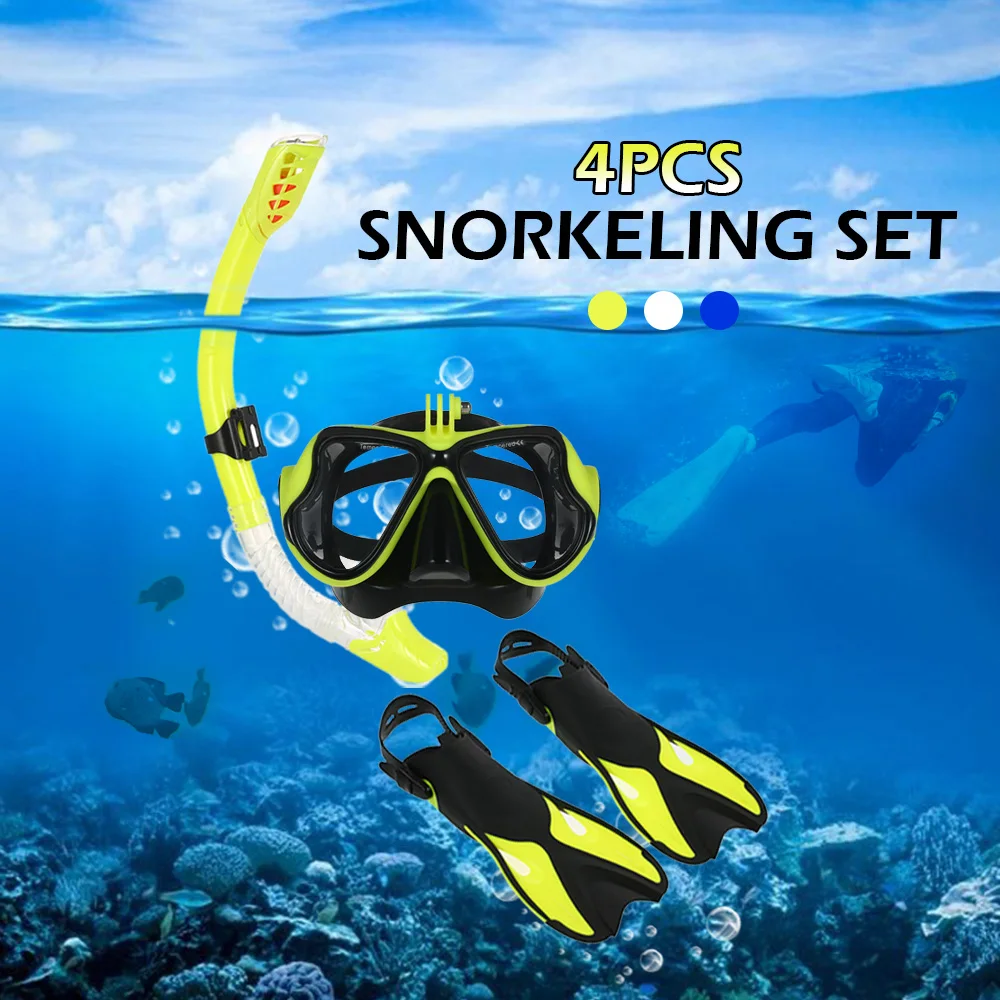 

Anti-fog Snorkeling Goggles Combo Set Goggles Mask Snorkel Tube Fins with Gear Bag for Men Women Swimming Scuba Diving Travel