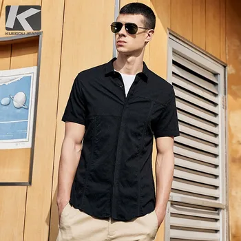 

Summer 2019 New Men Shirt Patchwork Solid Black Color For Man Casual Short Sleeve Slim Fit Clothes Male Wear Brand Clothing 3158