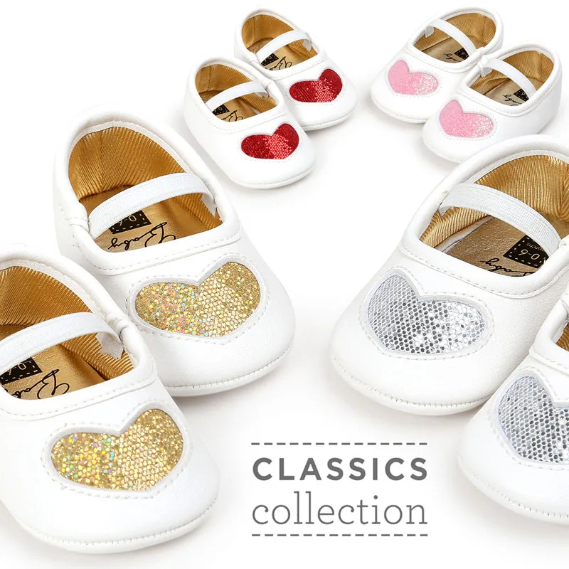 Новинка 2018 года, обувь для новорожденных с блестками и сердечками, однотонная обувь для девочек на осень и весну, обувь для маленьких