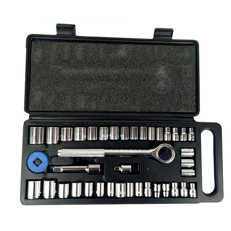 40 Pcs Socket Set Reversible Ratchet Handle Extension Bar Adapter Tools