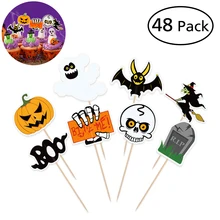 48 шт Хэллоуин Череп ведьма Тыква десерт Топпер забавная тема бамбуковые зубочистки вечерние украшения Хэллоуин