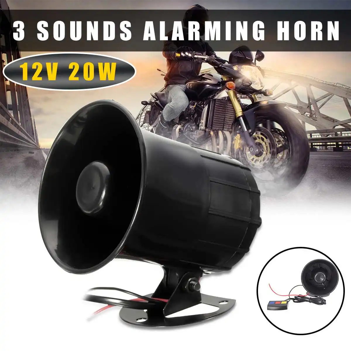 

12V 20W 3 Sounds Loud Siren Horn Tone Warning Alarm Amplifier Speaker Megaphone 115db w/Microphone For Car Motorcycle Boat Truck