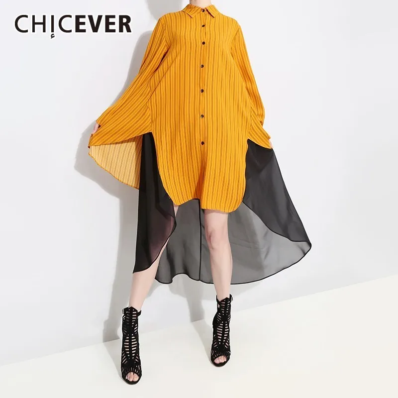 CHICEVER летнее повседневное Полосатое лоскутное шифоновое женское платье с