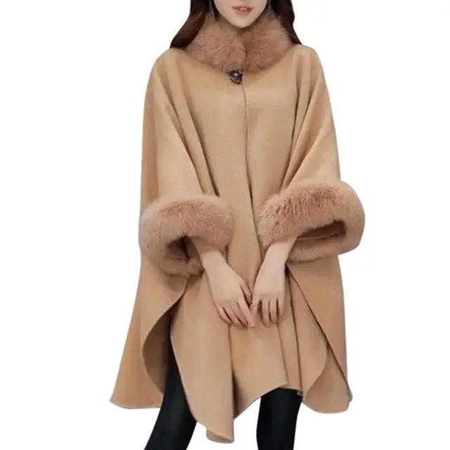 Price Women Wool Coat Ladies Winter Warm Plaid Loose Overcoat Winter Thick Knitwear Shawl Cape long sleeve Coat Casual Outerwear Cloak