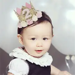 Для маленьких девочек первый Декор ко дню рождения цветок вечерние Кепки голову От 1 до 3 лет Номер В стиле принцессы праздничный колпак