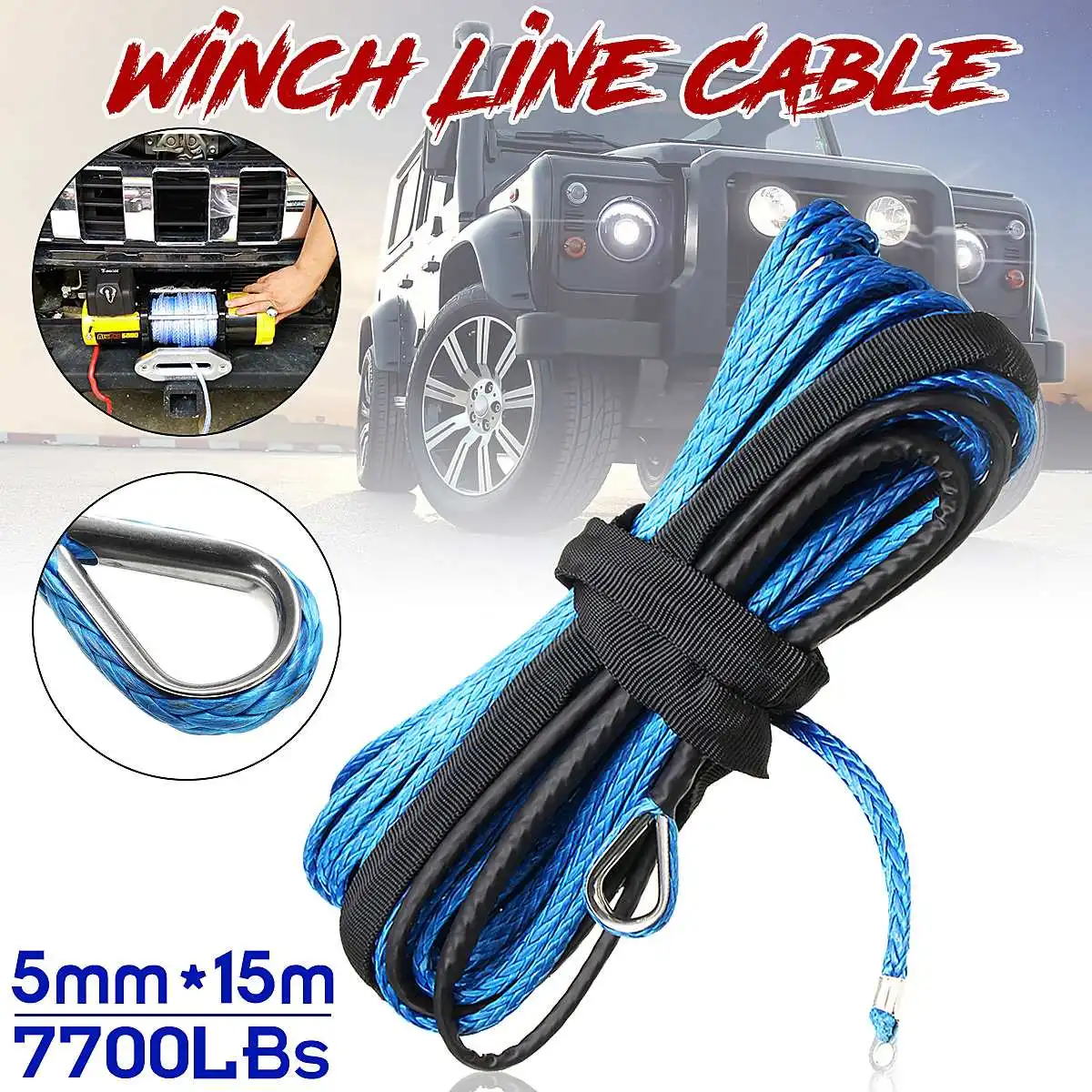 Kopen 5mm x 15 m 7700LBs Synthetische Winch Lijn Kabel Touw Met Schede ATV UTV Blauw