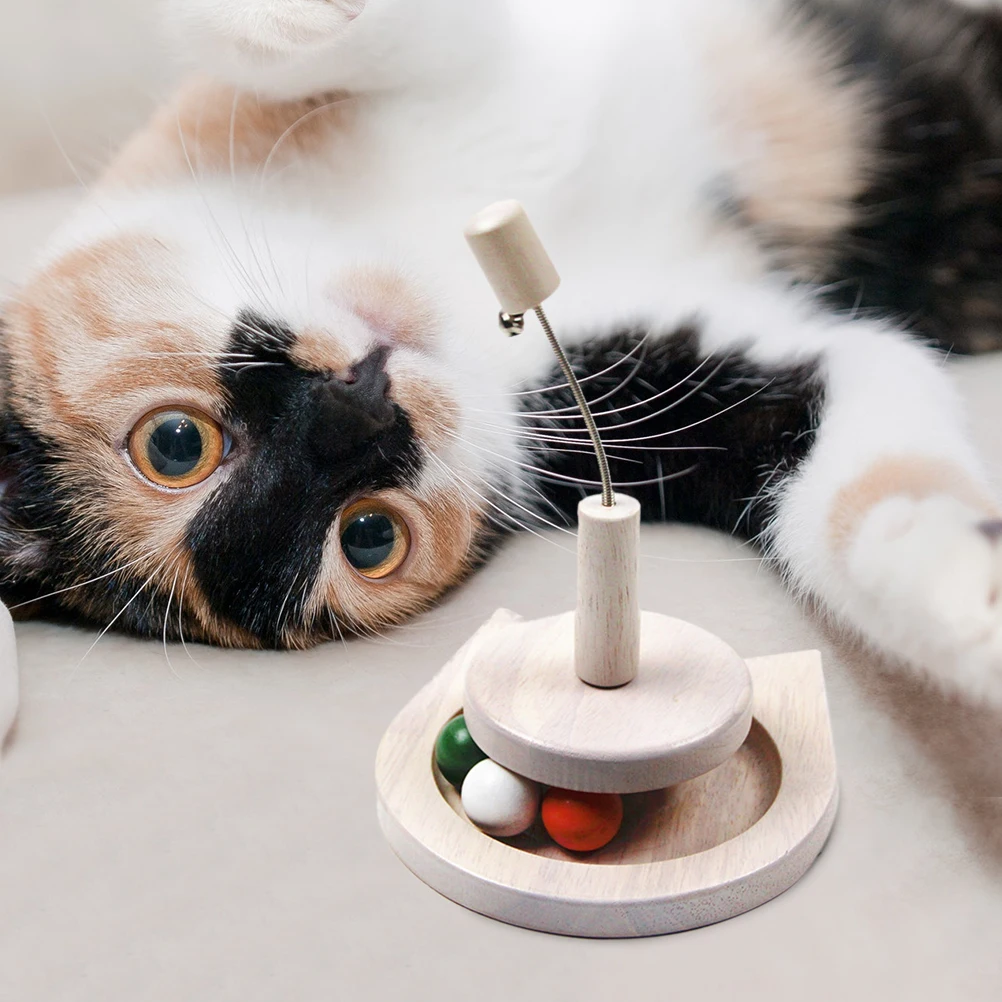 

Wooden Cat play toy Intelligence Cat Crazy Ball Disk Pet Toys Cat Ball Toys Rotating Ball Disk Interactive Cat Toy Supply