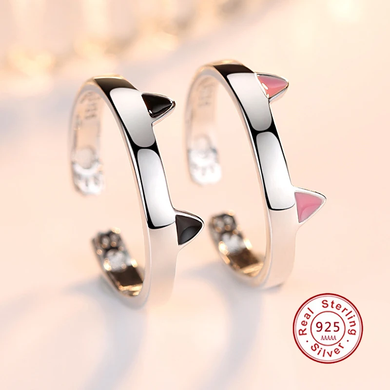 Real 925 Sterling Silver Female Adjustable Cat Ears Paws Finger Rings for Women Jewelry S925 JN0335 | Украшения и аксессуары