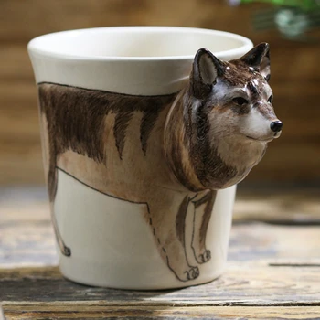 

200ml 3D stereo wolf coffee cup hand-painted animal creative ceramic cup personality handle cartoon gift cup