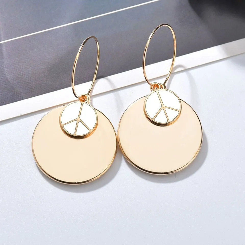 

Women Gold And Silver Round With Double Heart Drop Earrings For Wedding Party Trendy Jewelry Female Handmade Drop Earrings