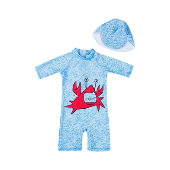 

2Pcs Boy Swimwear Summer Zipper One Piece Swimsuit+Swimming Cap Children Swimwear Kids Beachwear Beach Romper Boys Bathing Suit