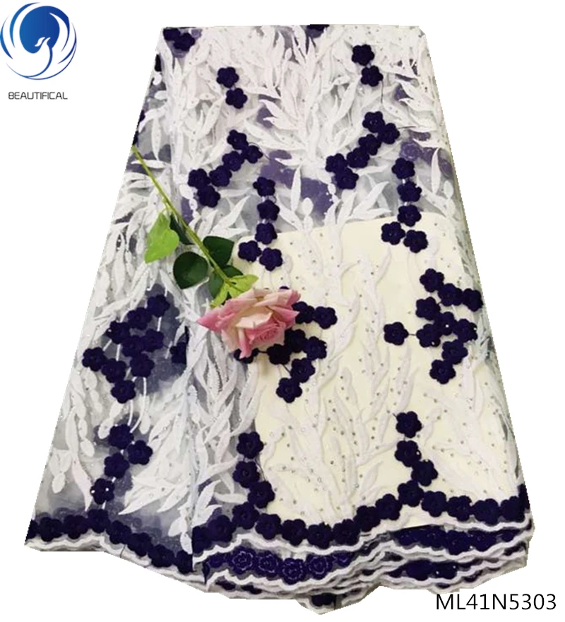 

Beautifical nigerian lace fabrics with rhinestones 2019 high quality laces african net lace for women 5yards/lot ML41N53