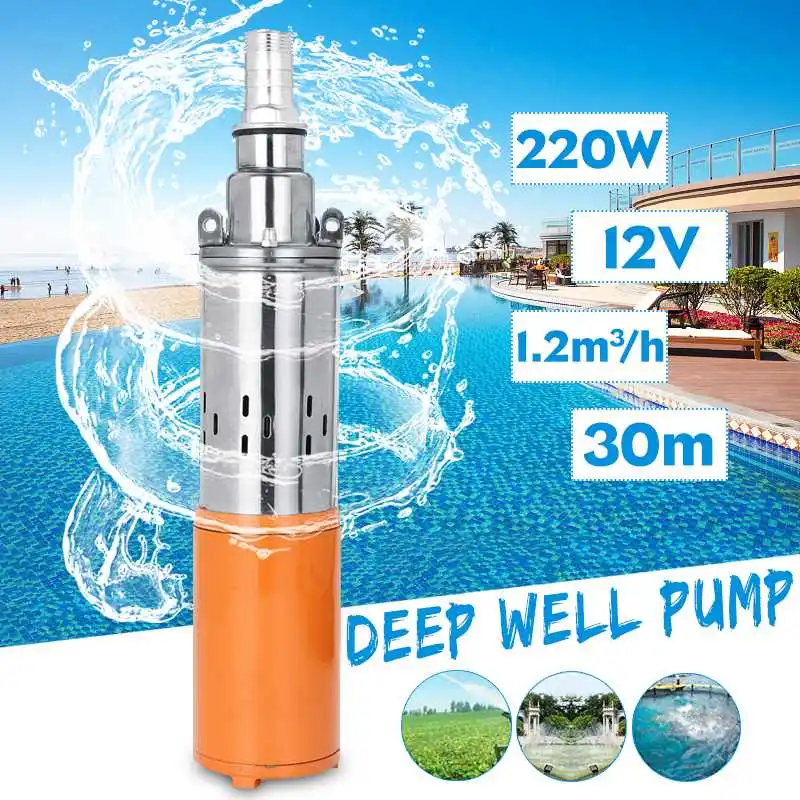 

Efficient Flow Lift 30m 50m DC 12V/24V Submersible Solar Water Pump Deep Well Pump Built-in Controller 220W/260W