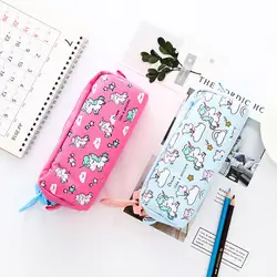 Единорог кавайный пенал большой ёмкость холст Pencilcase с большой молнии школьный Карандаш сумка для обувь девочек обратно в школьные