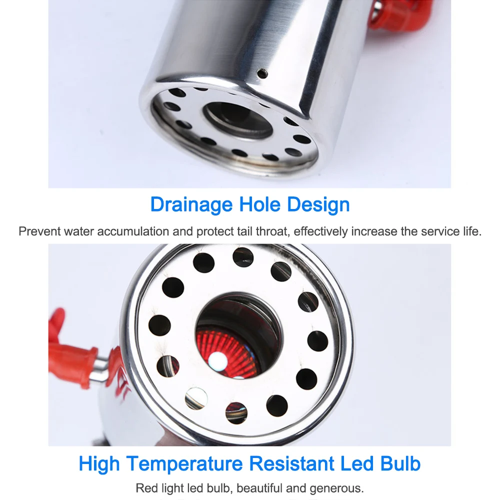 Universal Car Styling LED Exhaust Pipe Red Light Stainless Steel Flaming Muffler Tip Universal Straight muffler exhaust tip