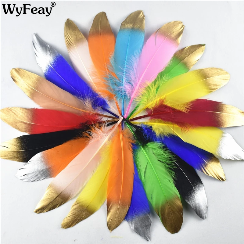 

10pcs/lot Gold Dipped Natural Goose Feather for Crafts feathers jewelry making Plumes Decor Feathers Wedding Feathers Decoration