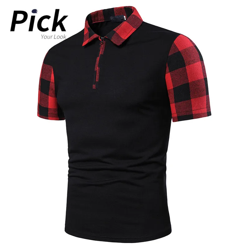 

Men's Solid Plaid Shirts Black Top With Crew Neck Summer Short Sleeve Tee For Men Fashion Men Tops S-XXL D30