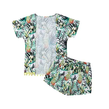 

Holiday Seaside Casual 2PCS Toddler Kid Baby Girl Tassel Kimono Blouse Open Cardigan Cover+Shorts Sunsuit