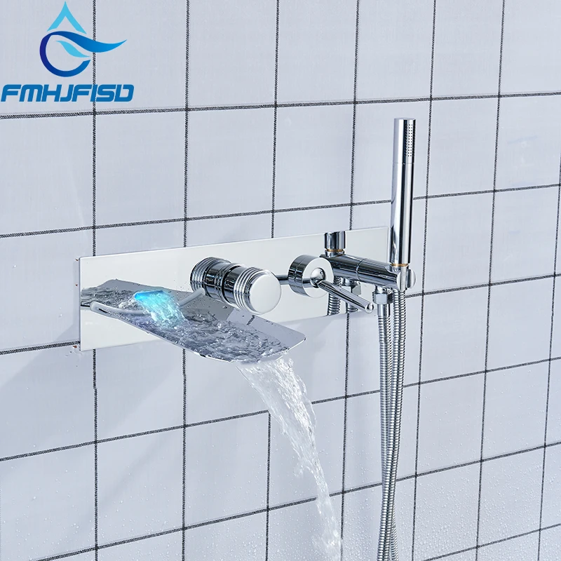 Concealed LED Bath Shower Faucet Set Waterfall Tub Mixer Water Taps In ...