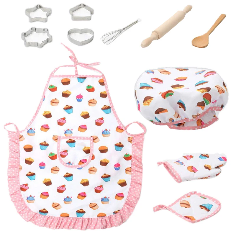

LBER Kids Cooking And Baking Set - 11Pcs Kitchen Costume Role Play Kits Apron Hat Funny Toy For Children
