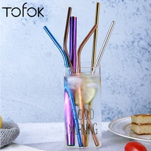 Tofok, металлическая соломинка для питья, нержавеющая сталь, многоразовые, прямые/изгибы, пипетка, трубка, кружка, чашки, Коктейльные, вечерние, аксессуары для бара, 4 цвета