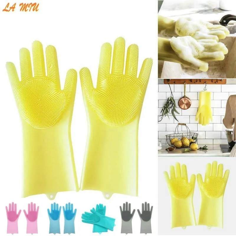 LA MIU New Magic Silicone Rubber Dish Washing Gloves Eco Friendly