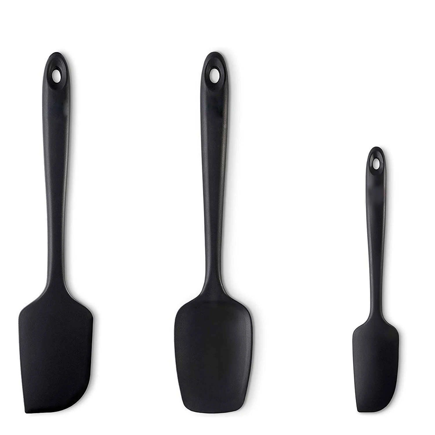  3-Piece Black Silicone Spatula Set - 600Fahrenheit Heat-Resistant Seamless Rubber Spatulas - Small 