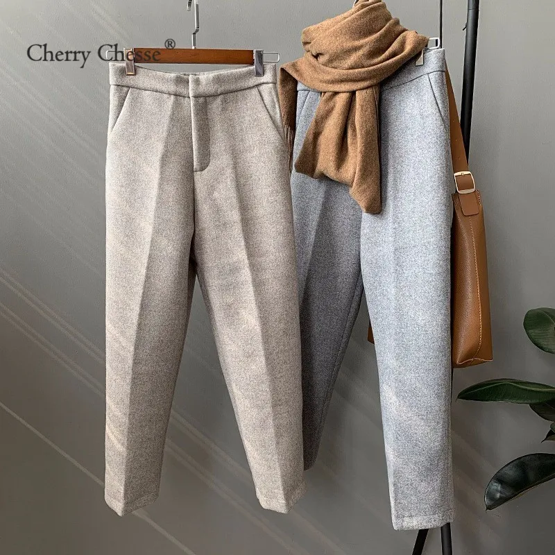 Cherry Chesse Harajuku Для женщин зимние брюки сплошной карман пуговицы прямые Женская