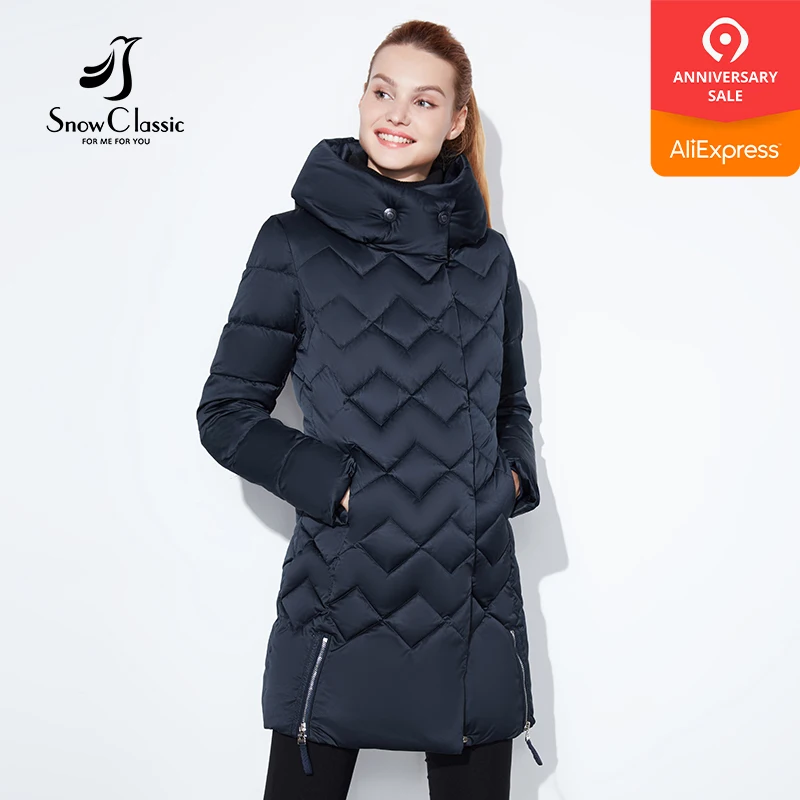 

SnowClassic winter jacket women Thin short parka Hood coats luxury outerwear Argyle jacket female over solid winter coats 2018