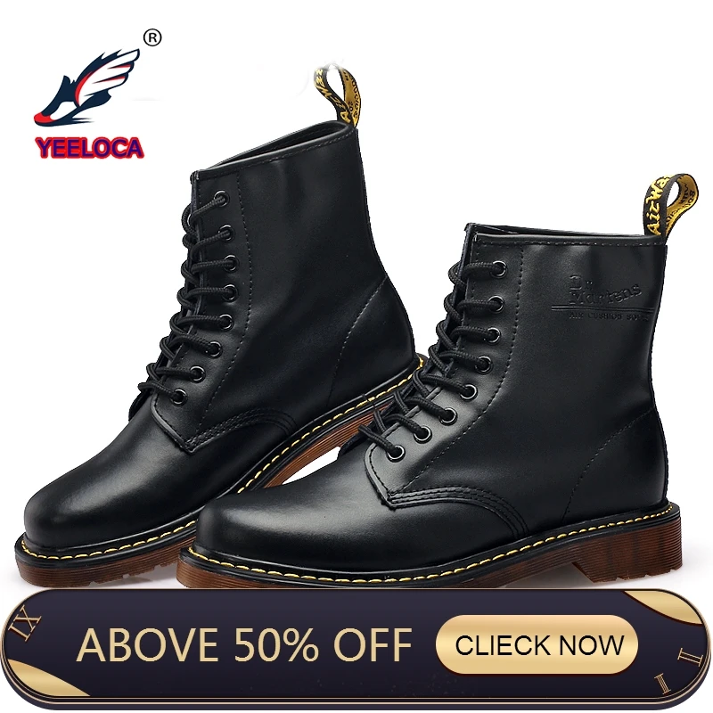 

Mens Winter Boots Warm Martin Boots Round Toe Lase-up Ankle Boots Ladies Leather Combat Booties Fashion Martens Boots Women
