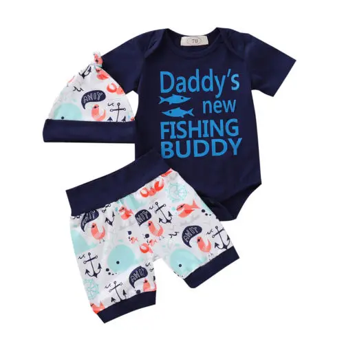 2019 Newborn Infant Baby Boy Top Romper Pants Hat Outfits Set Cotton Clothes |