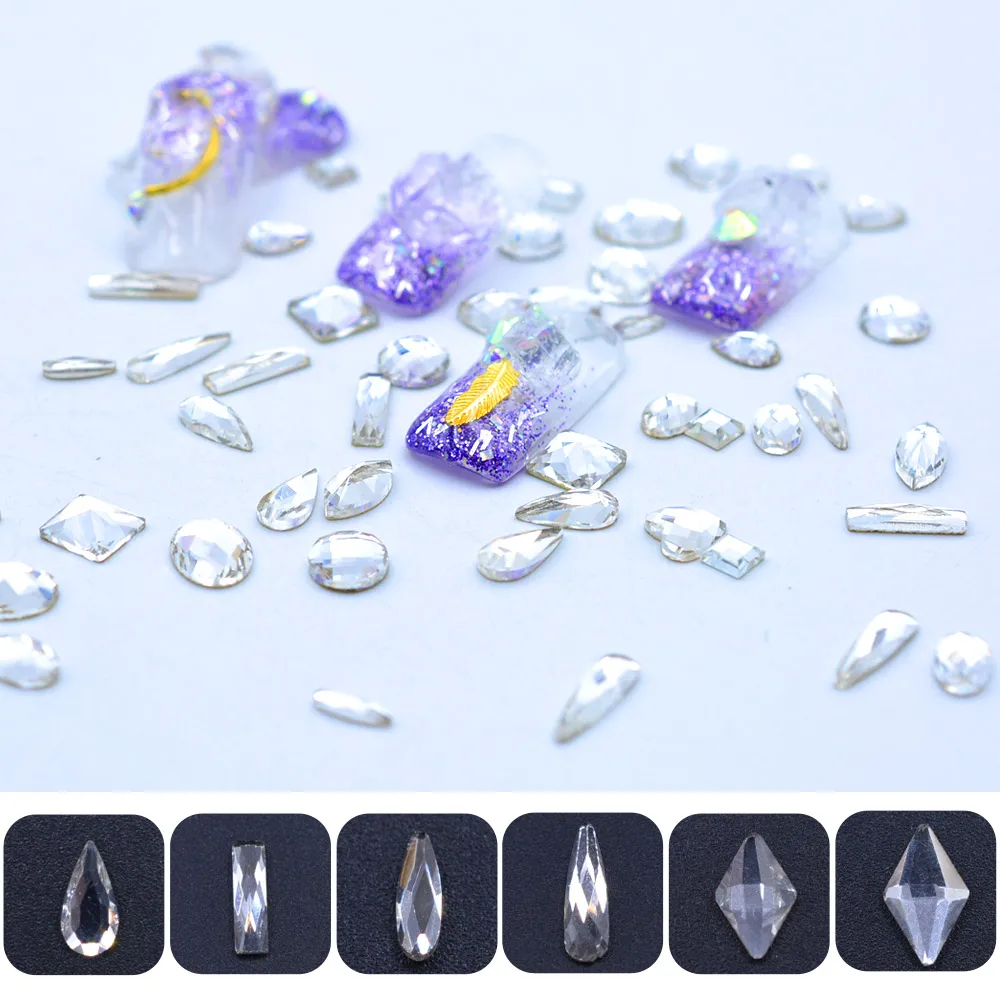 

100PCS/PACK Gold Bottom Special-shaped Diamond Nail Decoration 3D Shiny Nail Rhinestones