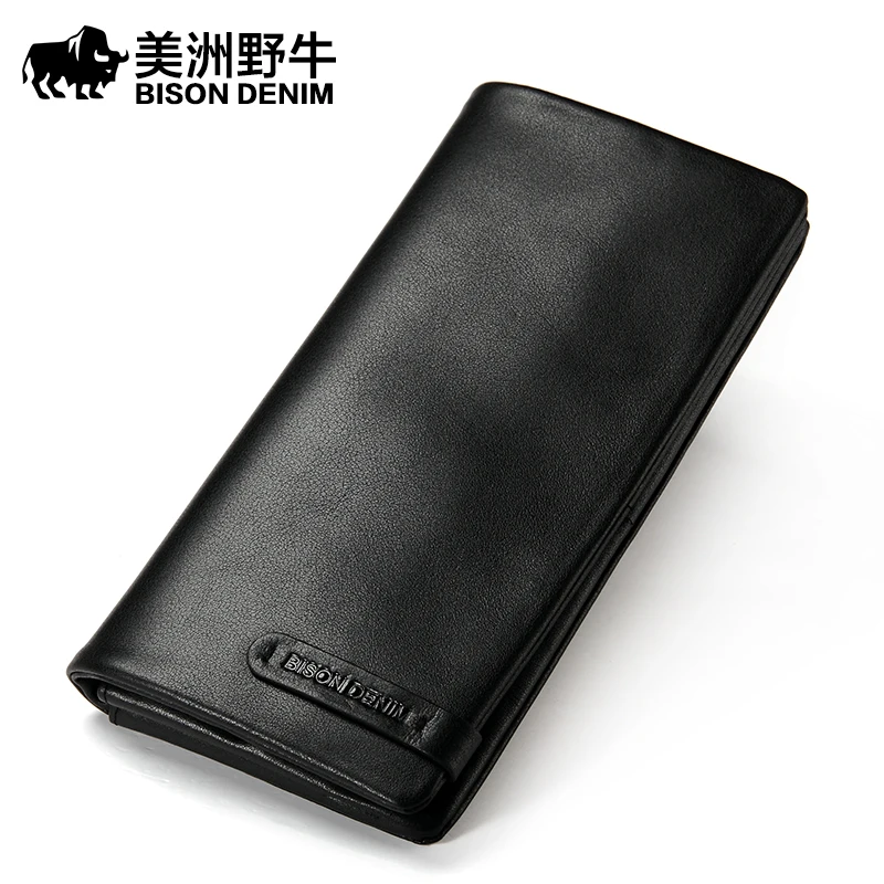 

Brand BISON DENIM Men Wallet Genuine Leather Large Capacity Cowhide Purse Credit Card Wallet Men's Long Wallet Free Shipping