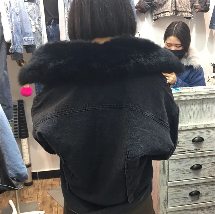 Manches Femmes Veste Nouvelle Ligne Manteau 2018 Fur Lâche Denim Black Blue Parka Jeans Lapin De Real Longues Fourrure Femelle Avec real Réel À OwEqPdq