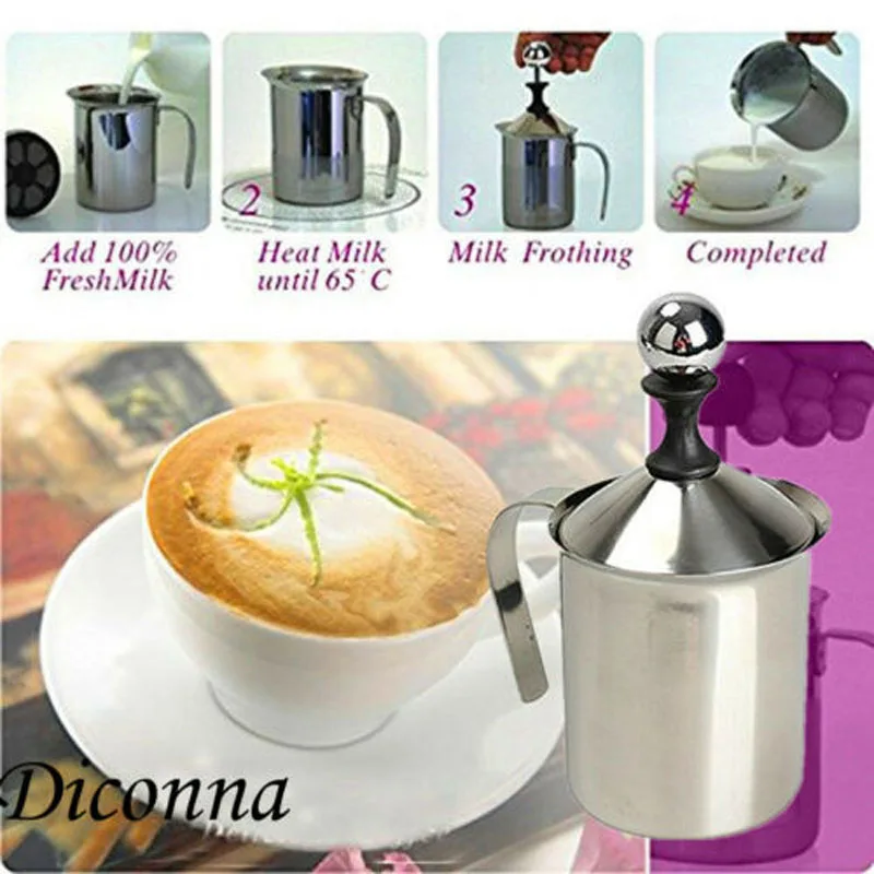

2019 Hot Sale 400/800ML Manual Foam Maker Milk Frother Coffee Cream Whisking Head Double Meshs