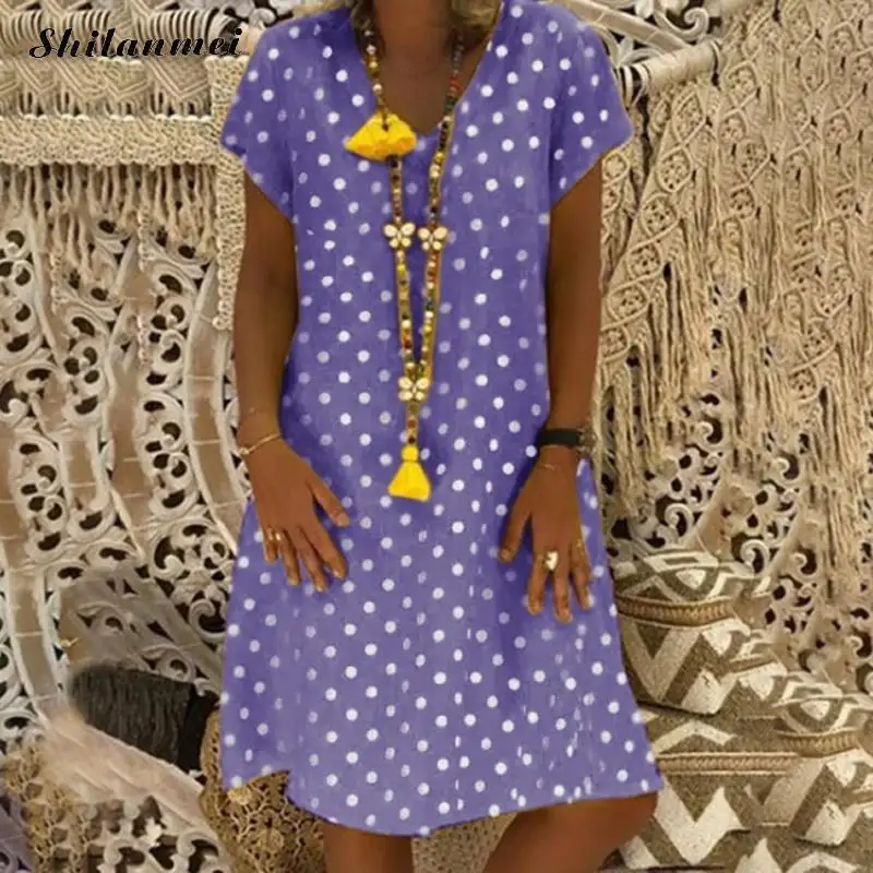 Plus Size 5XL 4XL Women Dot Print Beach Dress 2019 Summer Dresses Short Sleeve V Neck T-Shirt Ladies Casual Dress Sexy Vestidos Plus Size 5XL 4XL Women Dot Print Beach Dress 2019 Summer Dresses Short Sleeve V Neck T-Shirt Ladies Casual Dress Sexy Vestidos
